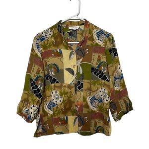 Citron 100% Silk Bird Blouse Size Small